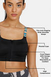 Zelocity High Impact Quick Dry Front Opening Multicolor Strap Sports Bra - Jet Black — thumbnail 8